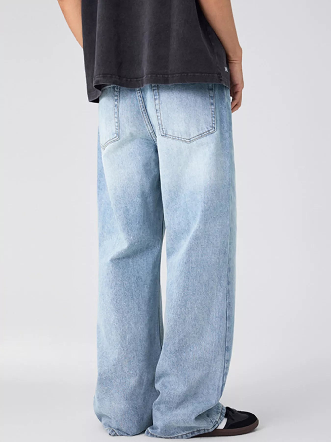 Blue oversized wide leg jeans men's cotton denim S-2XL