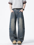 Wide leg lightweight jeans men's vintage dark light wash denim S-2XL