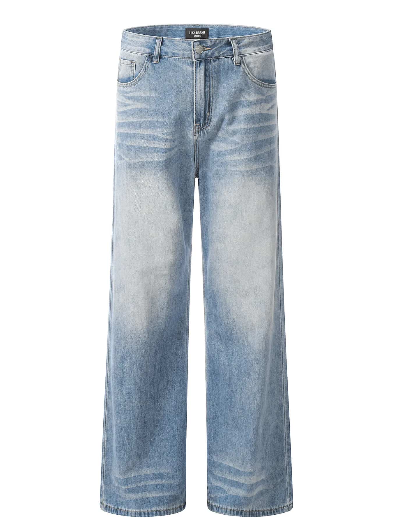 Premium light wash wide leg jeans for men relaxed fit S-2XL
