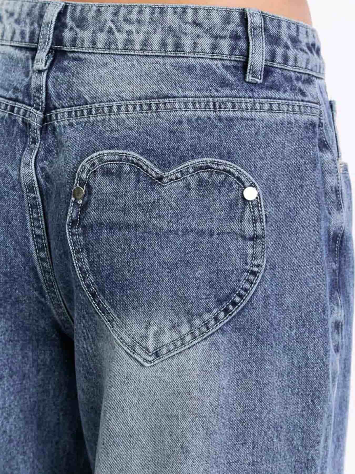 Blue straight leg jeans women's pocketed buttoned denim