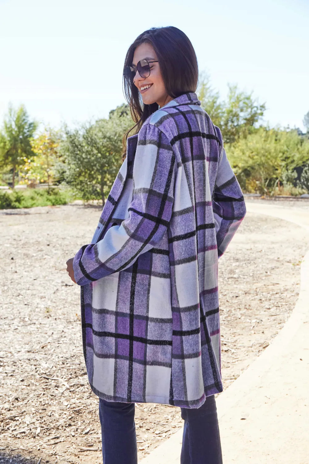 Transitional weather essential: lightweight pink plaid button coat
