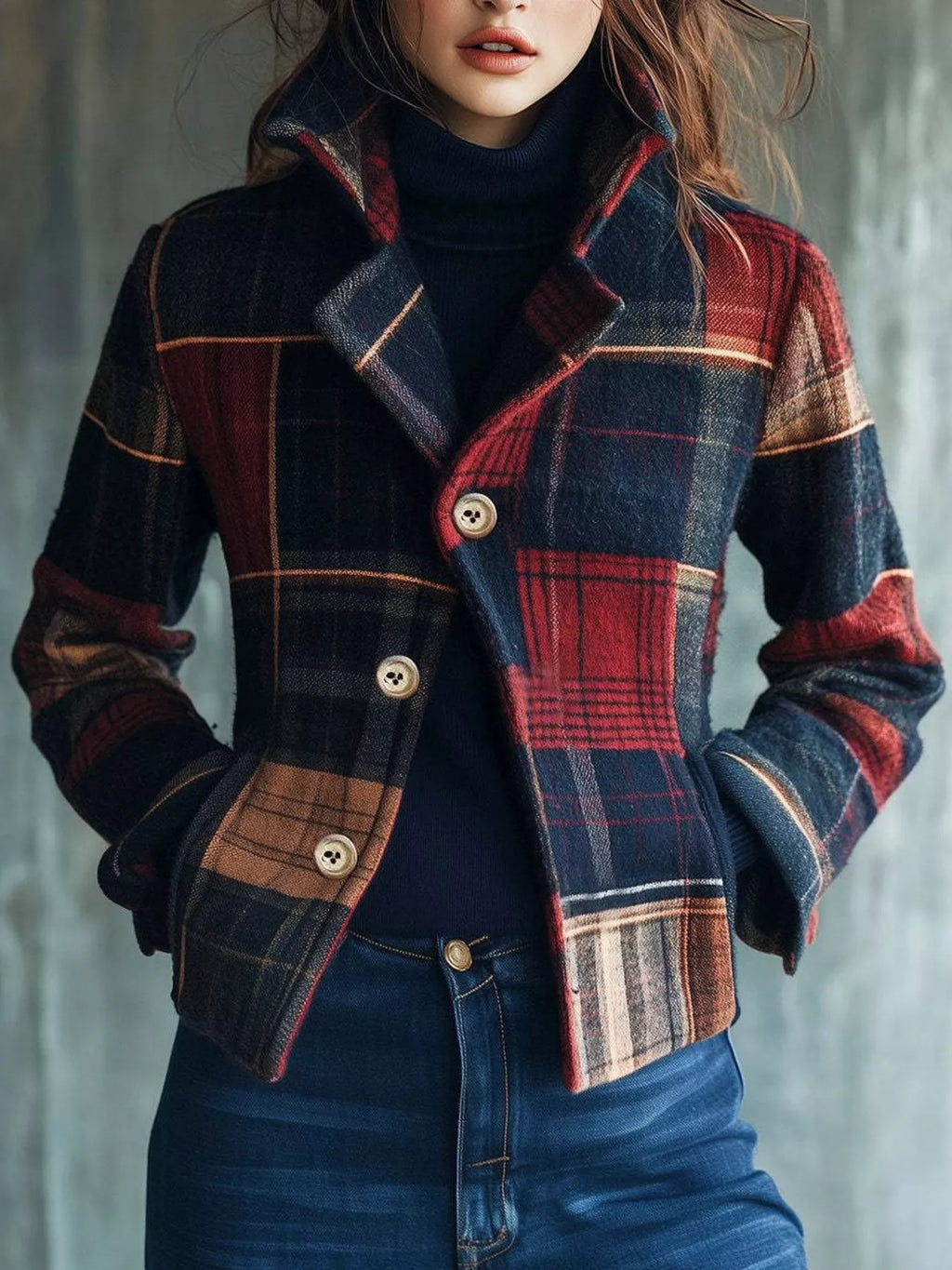 Women’s classic plaid button-down shacket jacket, relaxed fit perfect for fall layering