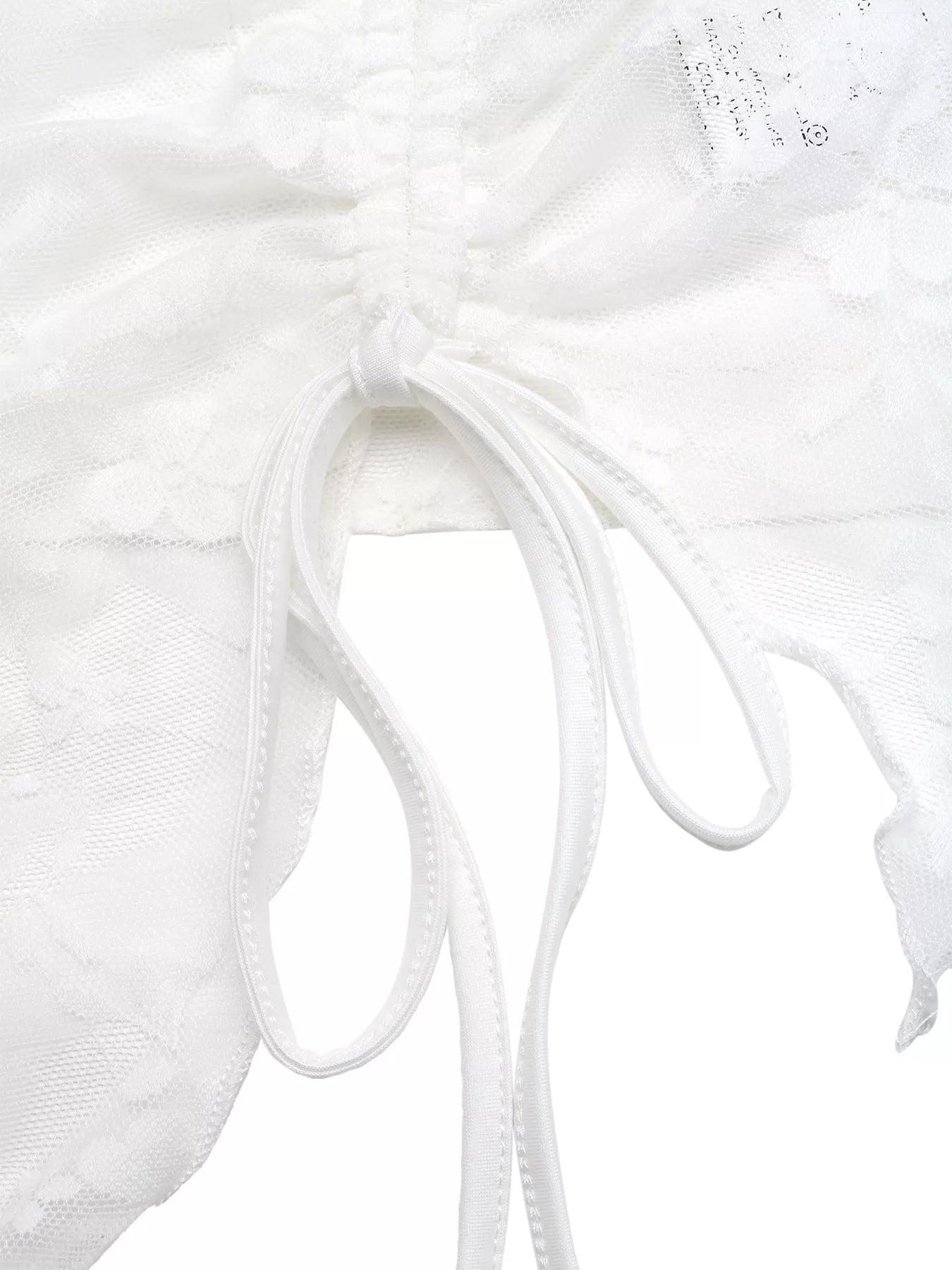 Close-up of a white hoodie with drawstrings on a white background