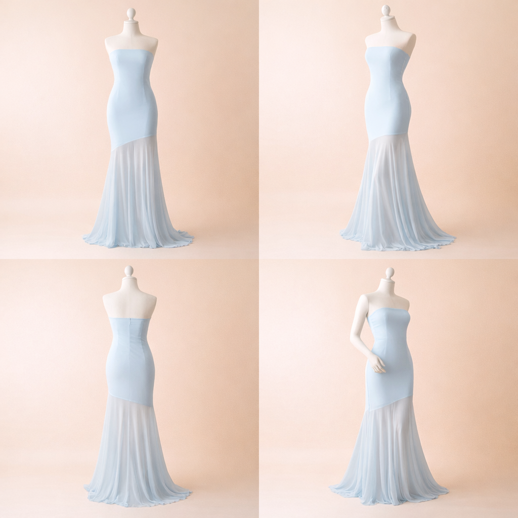 strapless-bodycon-mini-side-silhouette
Side silhouette highlighting perfect high-waist bodycon fit and mini length on strapless party dress






Light blue strapless gown with a flowing skirt on a beige background
